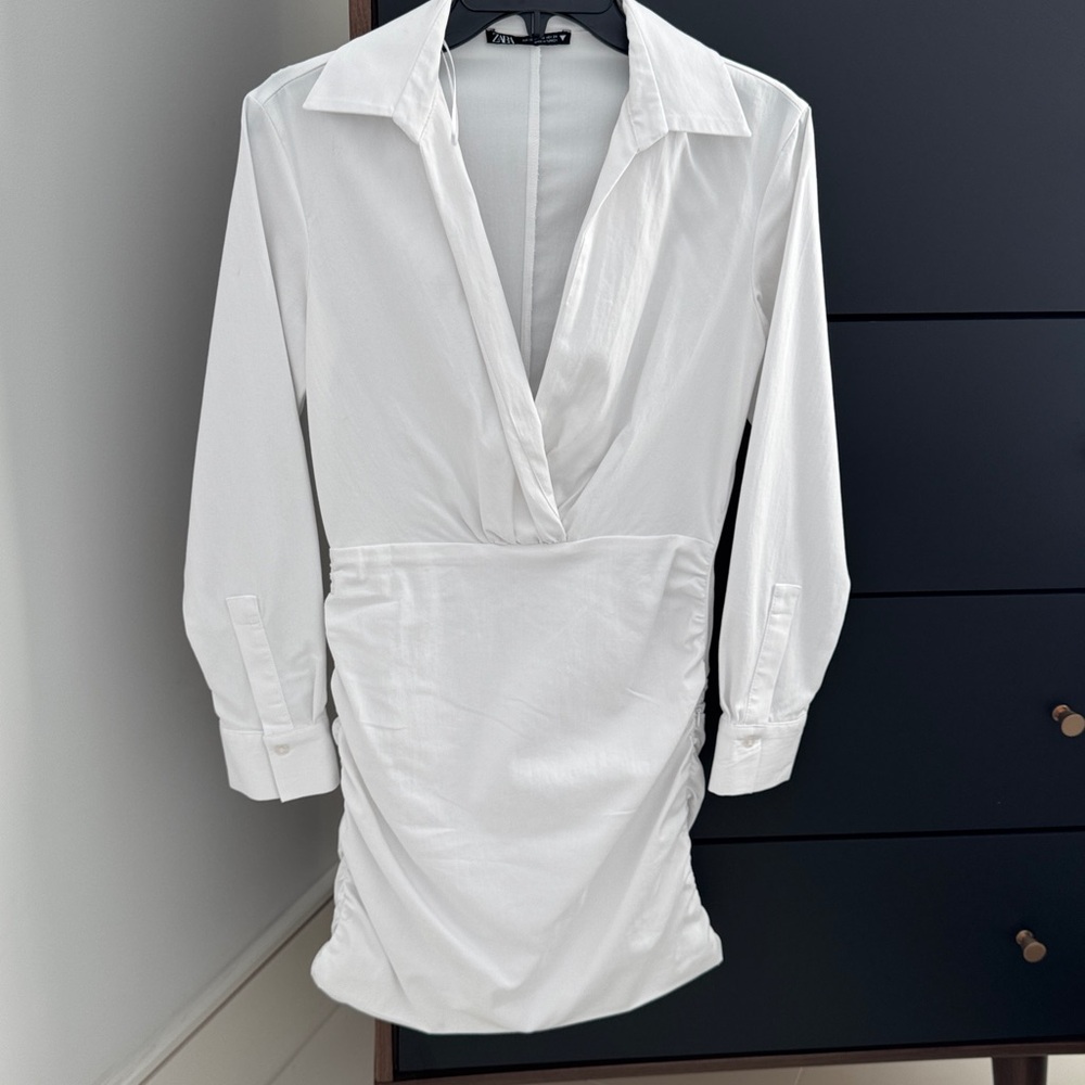 Zara Crisp White Collared Dress